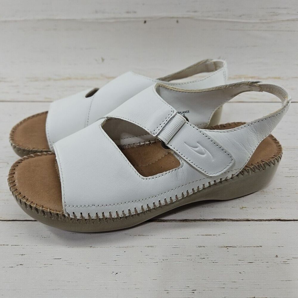 Dr. Scholls Womens 6W White Leather Sandals Open Toe Slingback Hook Loop 65016‎
